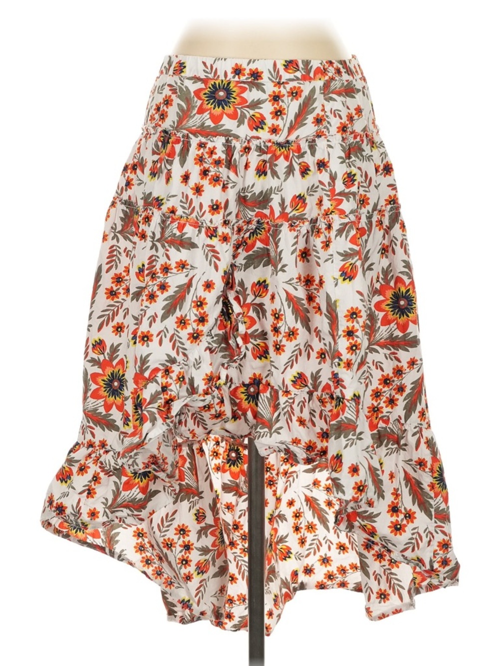 Joie Cream Midi Skirt with Orange Floral Print